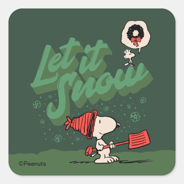 Peanuts | Snoopy & Woodstock Let It Snow Square Sticker (Front)