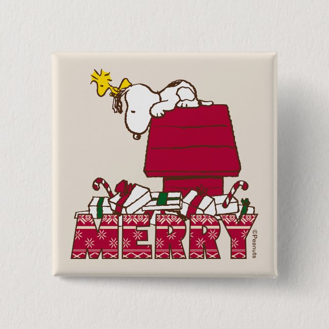 Peanuts | Snoopy & Woodstock Merry Ugly Sweater 15 Cm Square Badge (Front)