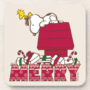 Peanuts Snoopy & Woodstock Merry Ugly Sweater Coaster