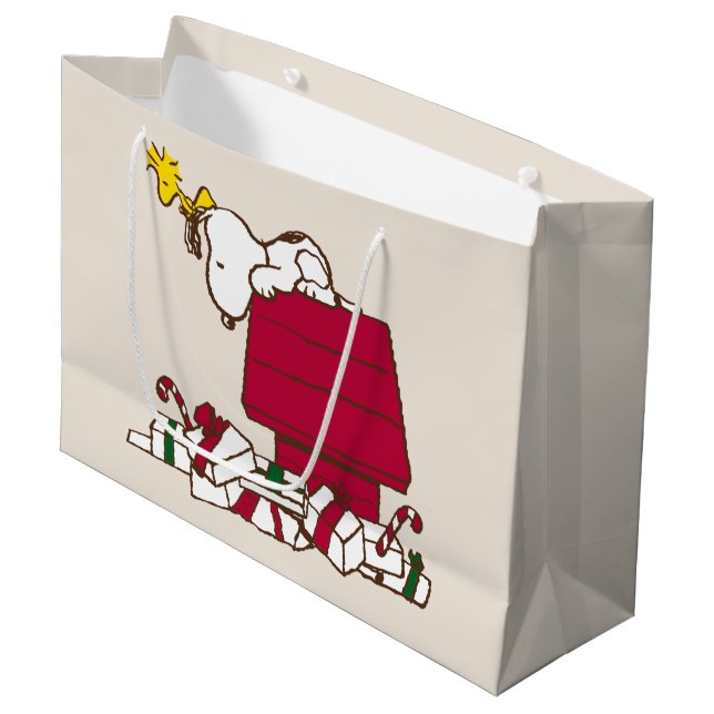 Peanuts | Snoopy & Woodstock Merry Ugly Sweater Large Gift Bag (Front Angled)