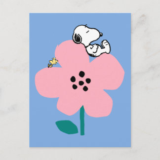 Peanuts | Snoopy & Woodstock Nap on Pink Flower Postcard