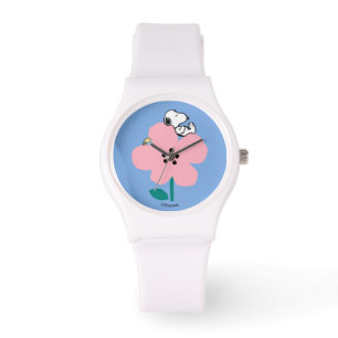 Peanuts   Snoopy & Woodstock Nap on Pink Flower Watch