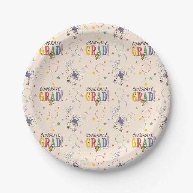 Peanuts Snoopy Woodstock PhotoPop Graduation Paper Plate (Front)