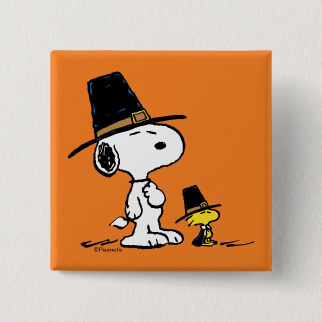 Peanuts | Snoopy & Woodstock Pilgrim 15 Cm Square Badge (Front)