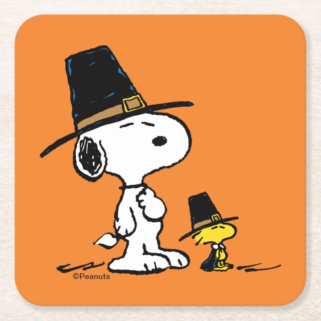 Peanuts | Snoopy & Woodstock Pilgrim Square Paper Coaster (Front)