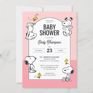 Peanuts   Snoopy & Woodstock Pink Baby Shower Invitation