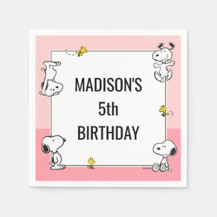 Peanuts Snoopy & Woodstock Pink Birthday Napkin
