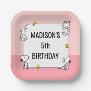 Peanuts Snoopy & Woodstock Pink Birthday Paper Plate