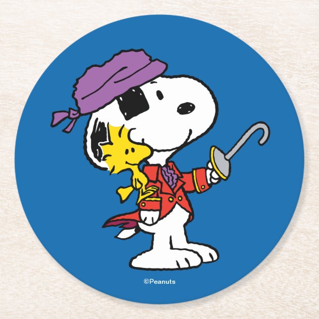 Peanuts | Snoopy & Woodstock Pirates Round Paper Coaster (Front)