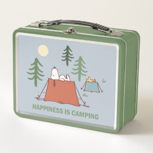 Peanuts Snoopy & Woodstock Pitching Tents Metal Lunch Box