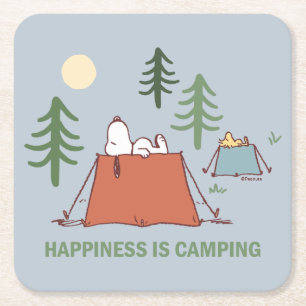 Peanuts Snoopy & Woodstock Pitching Tents Square Paper Coaster