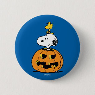 Peanuts   Snoopy & Woodstock Pop-up Pumpkin 6 Cm Round Badge