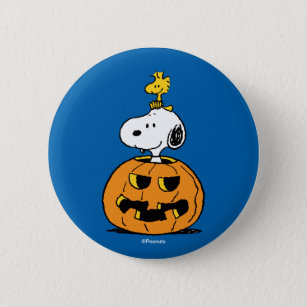 Peanuts   Snoopy & Woodstock Pop-up Pumpkin 6 Cm Round Badge
