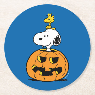 Peanuts Snoopy & Woodstock Pop-up Pumpkin Round Paper Coaster