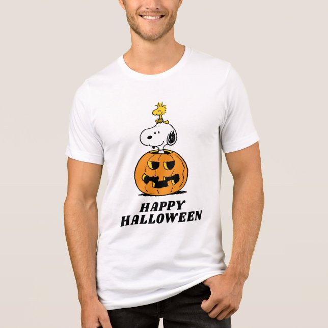 Peanuts | Snoopy & Woodstock Pop-up Pumpkin Tri-Blend Shirt (Front)