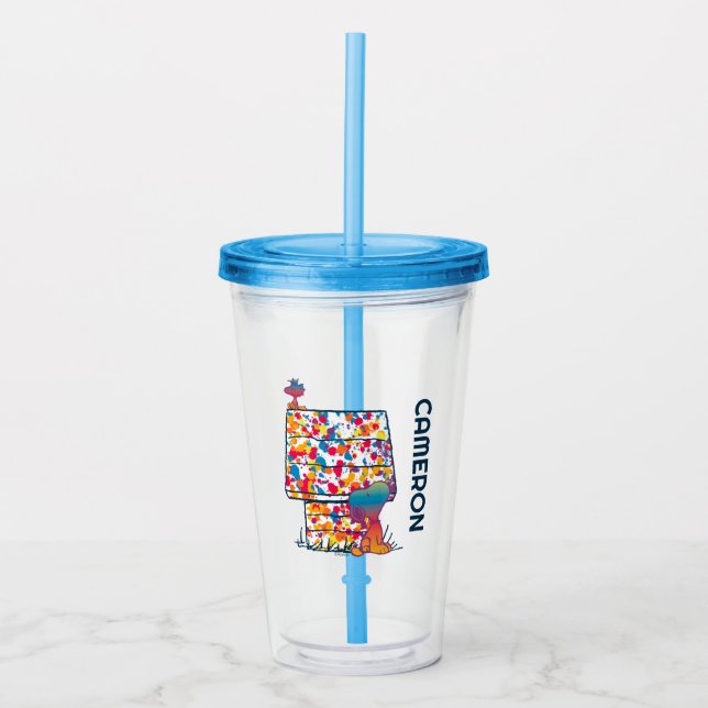 Peanuts | Snoopy & Woodstock Rainbow Paint Acrylic Tumbler (Front)