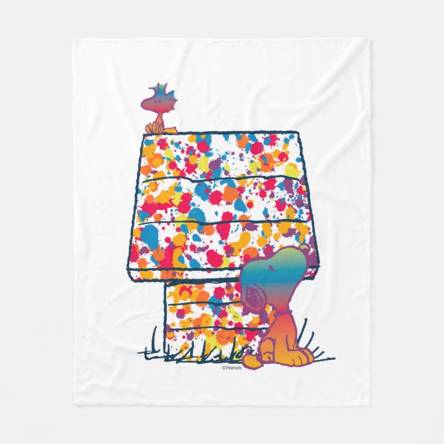 Peanuts | Snoopy & Woodstock Rainbow Paint Fleece Blanket (Front)