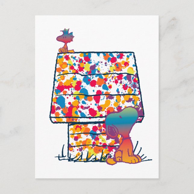 Peanuts | Snoopy & Woodstock Rainbow Paint Postcard (Front)