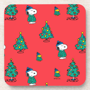 Peanuts Snoopy & Woodstock Red Christmas Pattern Coaster