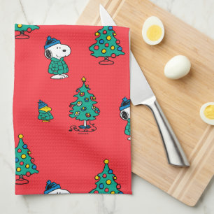 Peanuts   Snoopy & Woodstock Red Christmas Pattern Tea Towel