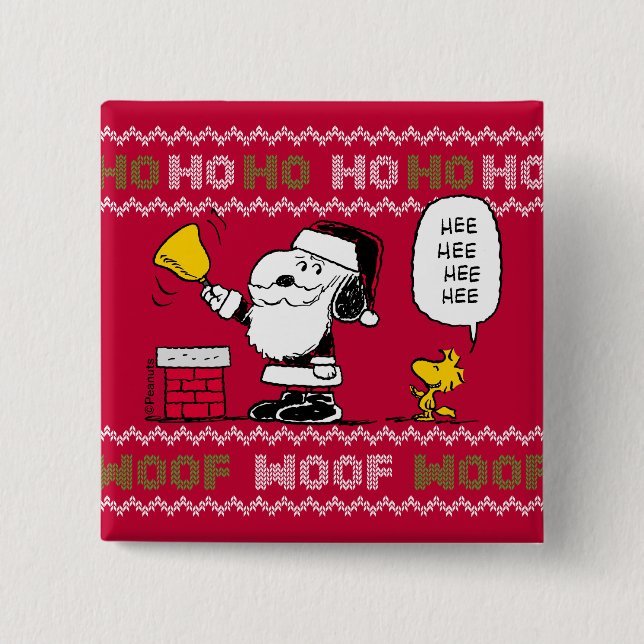 Peanuts | Snoopy & Woodstock Santa Bell Ringer 15 Cm Square Badge (Front)