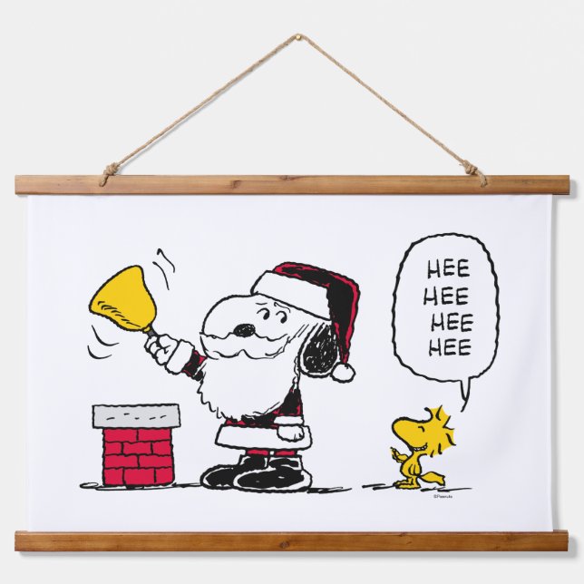 Peanuts | Snoopy & Woodstock Santa Bell Ringer Hanging Tapestry (Front)
