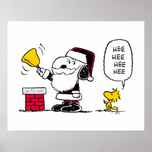 Peanuts   Snoopy & Woodstock Santa Bell Ringer Poster