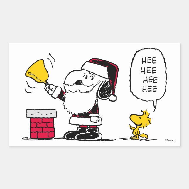 Peanuts | Snoopy & Woodstock Santa Bell Ringer Rectangular Sticker (Front)