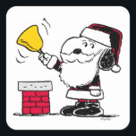 Peanuts | Snoopy & Woodstock Santa Bell Ringer Square Sticker<br><div class="desc">Celebrate the holidays and your love of Peanuts with this Ugly Christmas sweater design featuring Snoopy and Woodstock with Snoopy as Santa ringing a bell.</div>