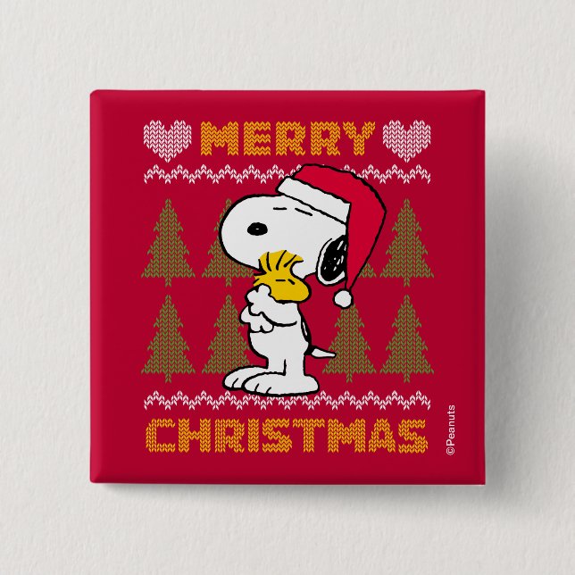 Peanuts | Snoopy & Woodstock Santa Claus Hug 15 Cm Square Badge (Front)
