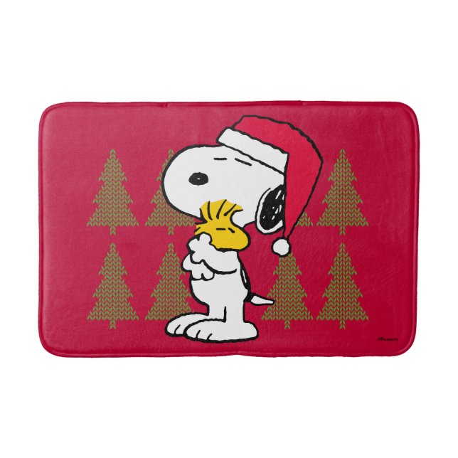 Peanuts | Snoopy & Woodstock Santa Claus Hug Bath Mat (Front)