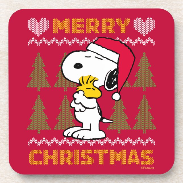 Peanuts | Snoopy & Woodstock Santa Claus Hug Coaster (Front)