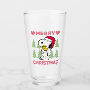 Peanuts Snoopy & Woodstock Santa Claus Hug Glass