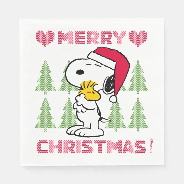 Peanuts | Snoopy & Woodstock Santa Claus Hug Napkin (Front)