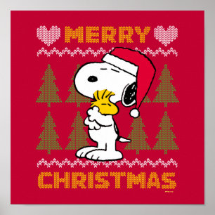 Peanuts   Snoopy & Woodstock Santa Claus Hug Poster