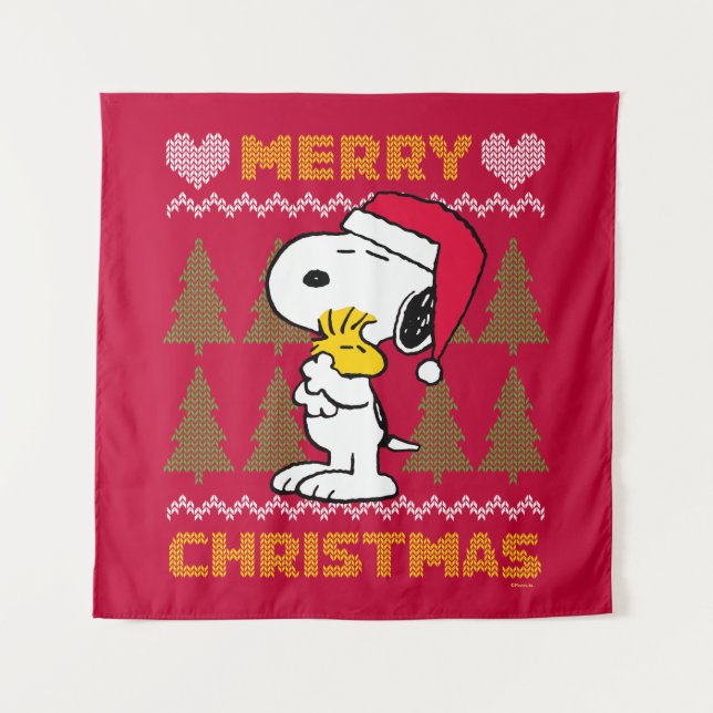 Peanuts | Snoopy & Woodstock Santa Claus Hug Tapestry (Front)