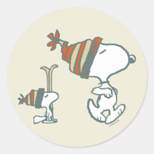 Peanuts   Snoopy & Woodstock Ski Trip Classic Round Sticker