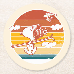 Peanuts Snoopy & Woodstock Ski Trip Round Paper Coaster
