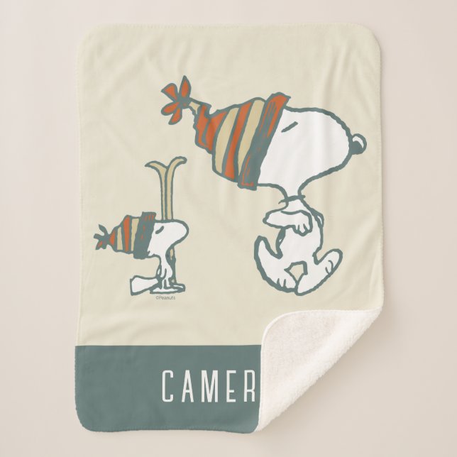 Peanuts | Snoopy & Woodstock Ski Trip Sherpa Blanket (Front)