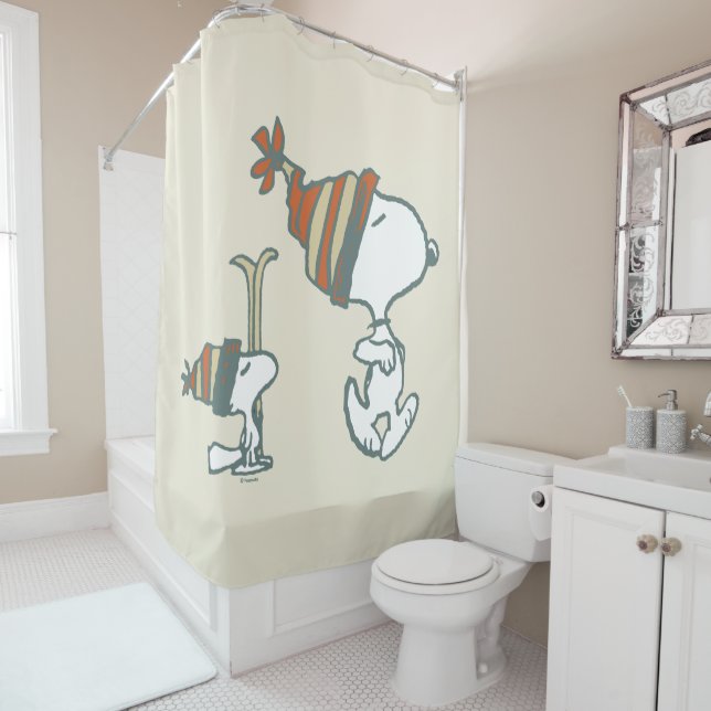 Peanuts | Snoopy & Woodstock Ski Trip Shower Curtain (In Situ)