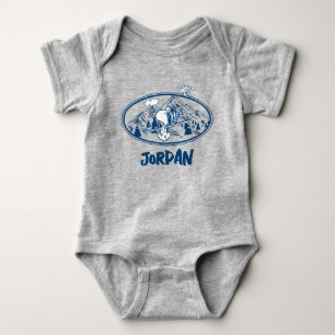 Peanuts Snoopy & Woodstock Skiing Add Name Baby Bodysuit