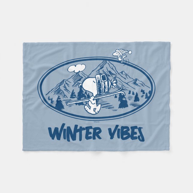 Peanuts | Snoopy & Woodstock Skiing Fleece Blanket (Front (Horizontal))