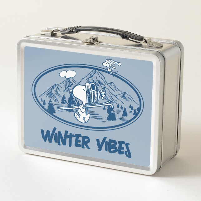 Peanuts | Snoopy & Woodstock Skiing Metal Lunch Box (Front)
