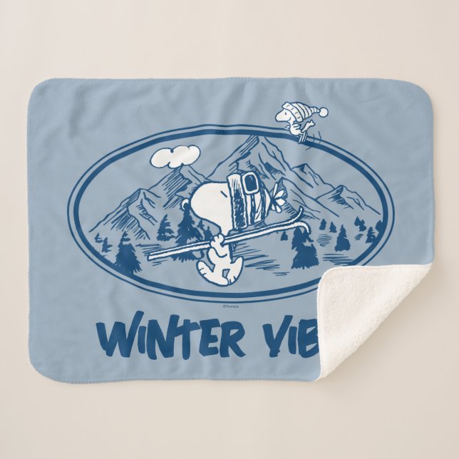 Peanuts | Snoopy & Woodstock Skiing Sherpa Blanket (Front (Horizontal))