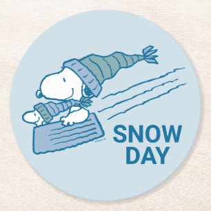 Peanuts Snoopy & Woodstock Sledding Round Paper Coaster