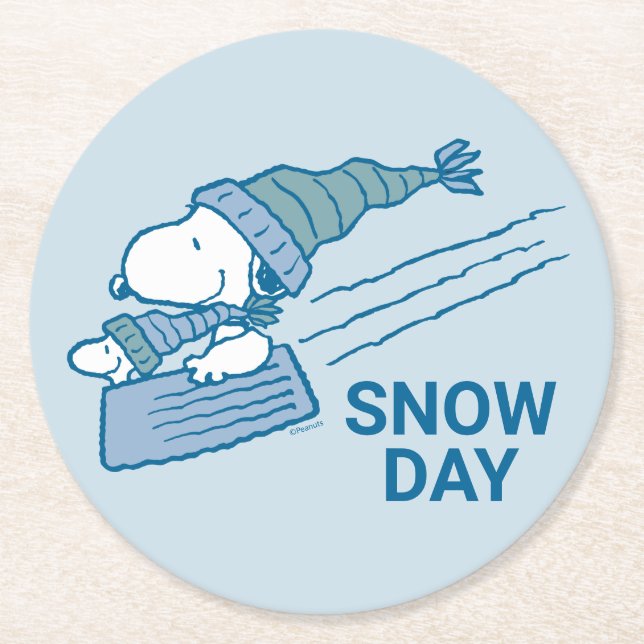 Peanuts | Snoopy & Woodstock Sledding Round Paper Coaster (Front)