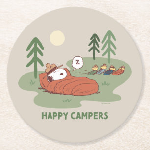 Peanuts Snoopy & Woodstock Sleeping Campers Round Paper Coaster