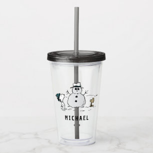 Peanuts Snoopy & Woodstock Snowman Add Name Acrylic Tumbler