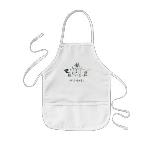 Peanuts   Snoopy & Woodstock Snowman   Add Name Kids Apron