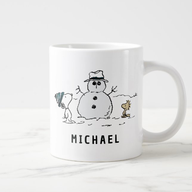 Peanuts | Snoopy & Woodstock Snowman | Add Name Large Coffee Mug (Right)